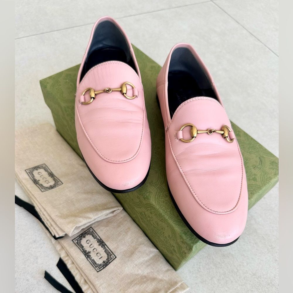 Gucci Brixton Horsebit Loafer Pink Leather Driving Flat Mule Jordaan EU 37 US 7